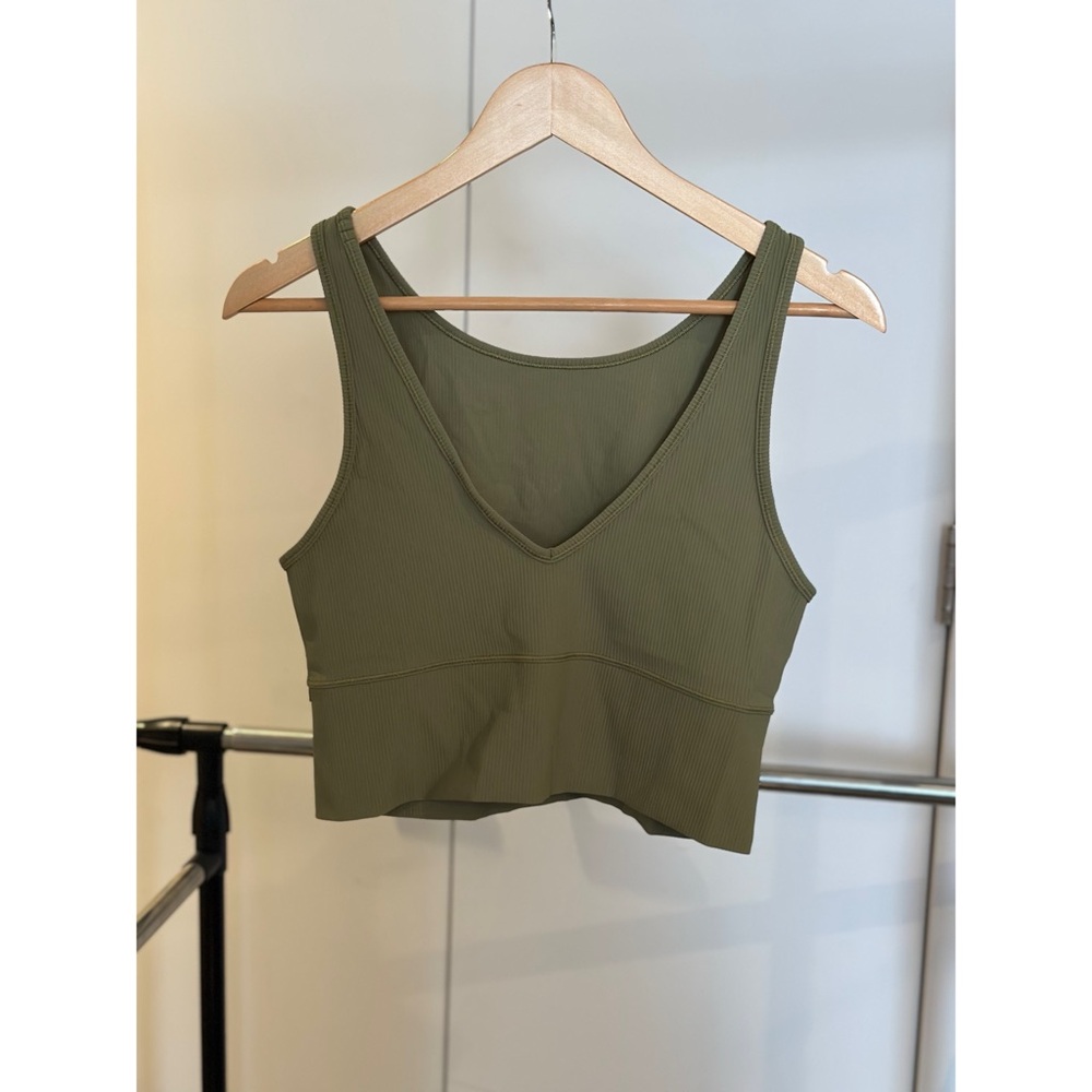 Lululemon Top Power Pivot Ribbed Bronze Green Size 12